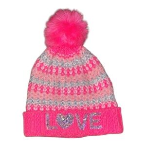 The Children's Place Pink and Silver Striped Pom-Pom Beanie